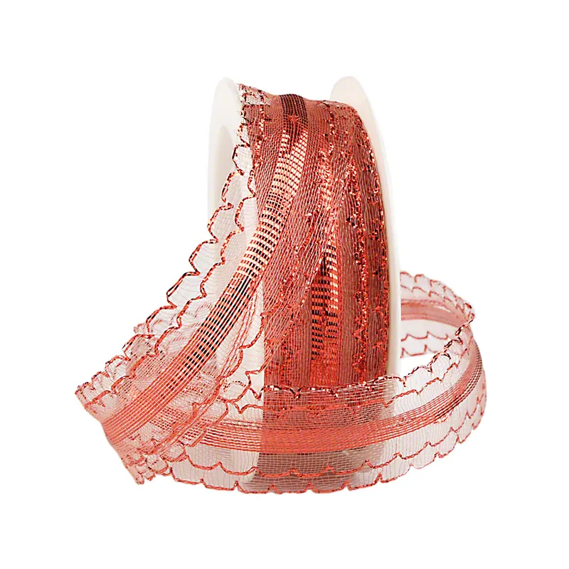 Dekoband mit Drahtkante, pink/rot, transparent, 3 m x 25 mm