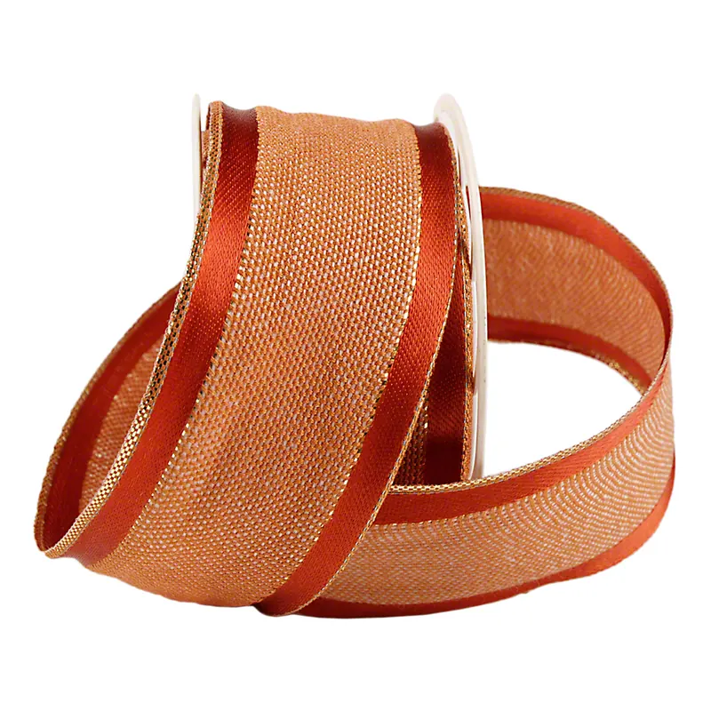 Dekoband mit Drahtkante, rotbraun/ocker, 2 m x 4 cm