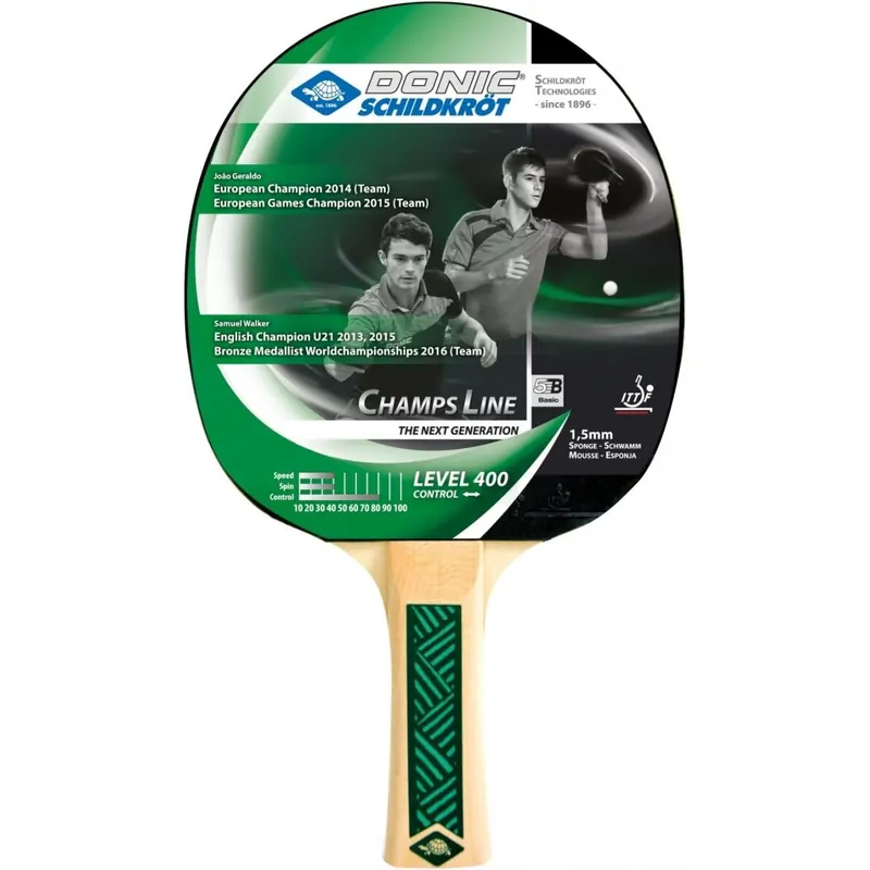 Donic-Schildkröt 05142 Tischtennisschläger Champs Line 400, FSC-Holz, 1,5mm Schwamm, Jade - ITTF Belag