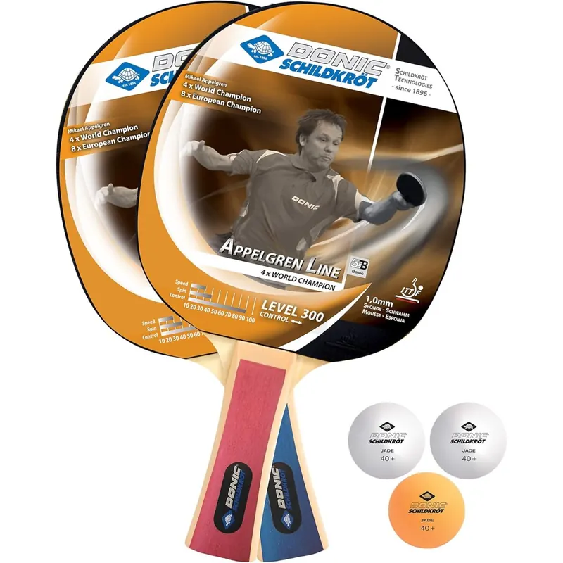 Donic-Schildkröt 86340  Tischtennis-Set Level 300 für 2 Spieler (2 Schläger 1,0 mm Schwamm, 3 Bälle, im Blister, gute Freizeitqualität),