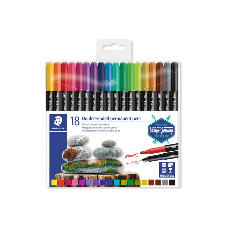 Doppelfasermaler Staedtler Mars Duo 3187 - farbig sortiert 3 + 5 mm feine Spitze + ultrafeine Kunststoffschaft 18er-Set