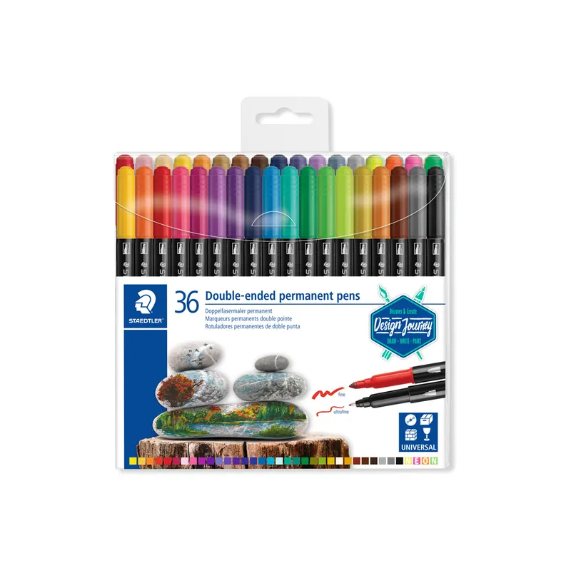 Doppelfasermaler Staedtler Mars Duo 3187 - farbig sortiert 3 + 5 mm feine Spitze + ultrafeine Kunststoffschaft 36er-Set