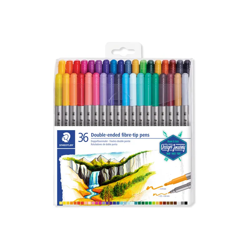 Doppelfasermaler Staedtler Mars Twin-Tip 3200 - farbig sortiert 3 mm feine Spitze + breite Kunststoffschaft 36er-Set