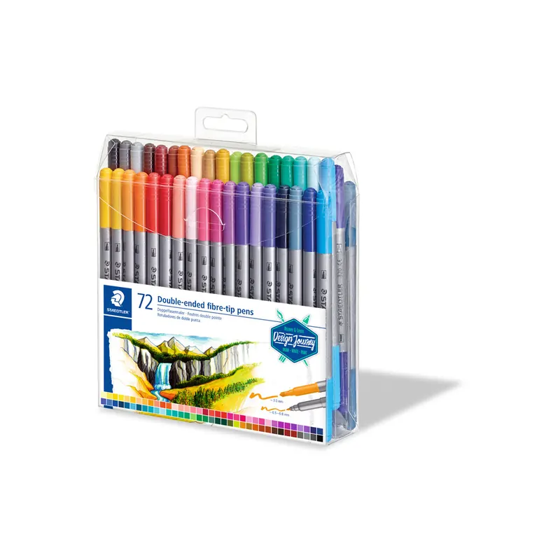 Doppelfasermaler Staedtler Mars Twin-Tip 3200 - farbig sortiert 3 mm feine Spitze + breite Kunststoffschaft 72er-Set