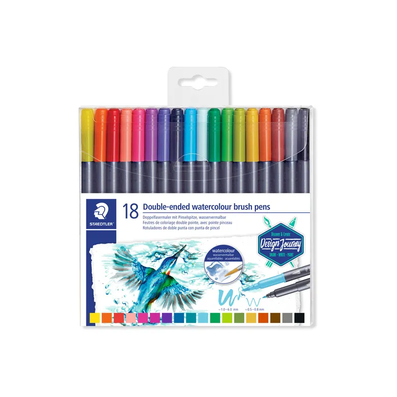 Doppelfasermaler Staedtler marsgraphic duo 3001 - farbig sortiert 1 + 6 mm feine Spitze + Pinselspitze Kunststoffschaft 18er-Set