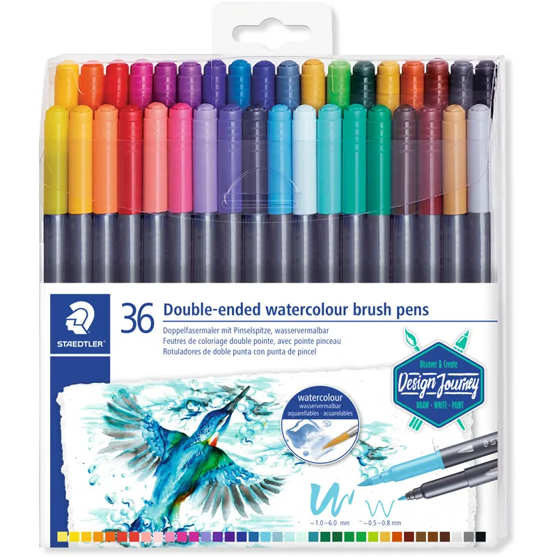 Doppelfasermaler Staedtler marsgraphic duo 3001 - farbig sortiert 1 + 6 mm feine Spitze + Pinselspitze Kunststoffschaft 36er-Set