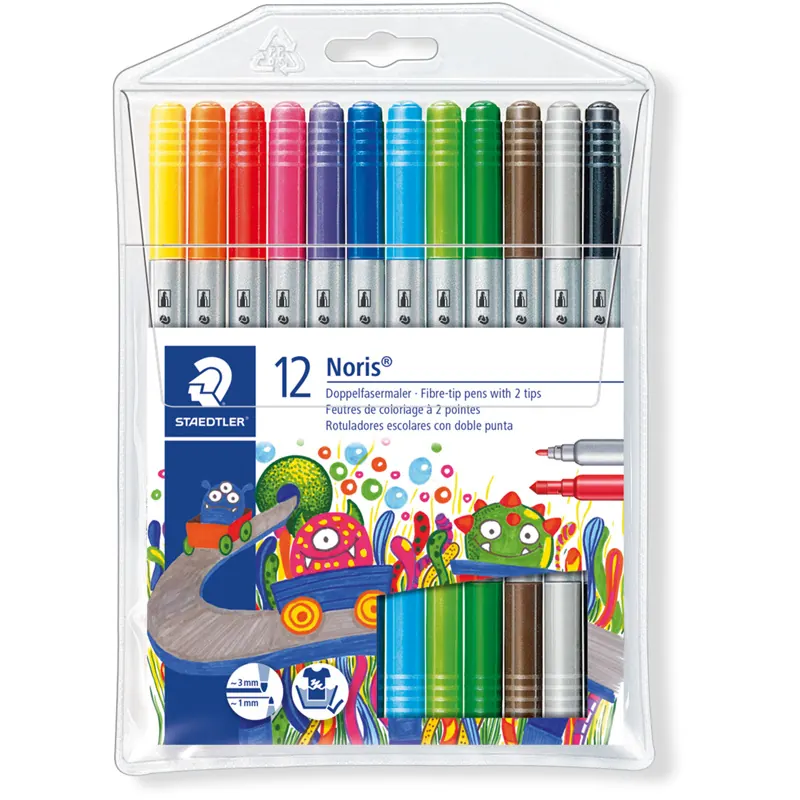 Doppelfasermaler Staedtler Noris Club 320 - farbig sortiert 1 + 3 mm Rundspitze dünn/dick Kunststoffschaft 12er-Set