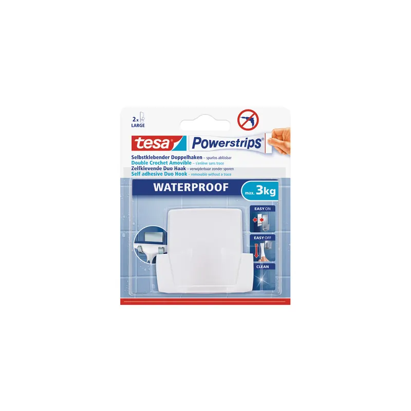 Doppelhaken tesa Powerstrips Waterproof 59704 - weiß bis 3 kg für Badezimmer wasserfest Kunststoff