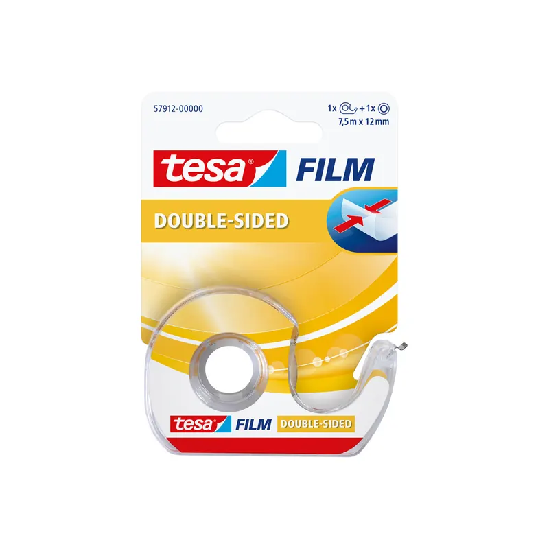 Doppelklebeband Abroller tesa tesafilm 57912 - 12 mm x 7,5 m transparent inkl. 1 Rolle für Privat/Endverbraucher-Anwendungen Set