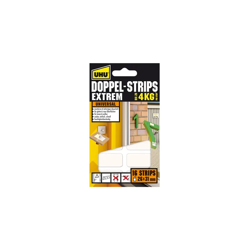 Doppelklebestreifen UHU 45450 - 26 mm x 31 mm weiß bis zu 4 kg Pckg/16
