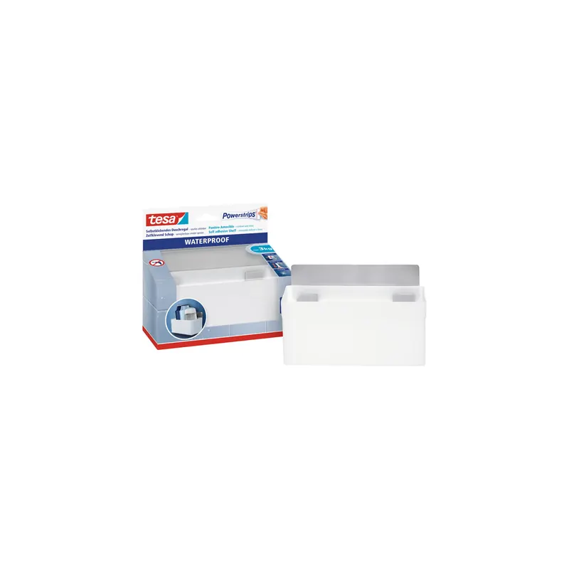 Duschregal tesa Powerstrips Waterproof 59711 - metallic weiß bis 3 kg Edelstahl/Kunststoff