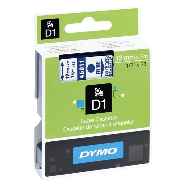 Dymo D1-Schriftband 12mm x 7m blau auf transparent