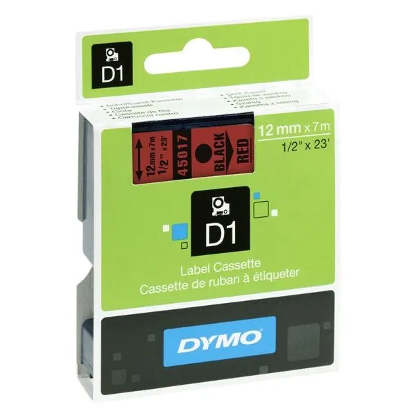 Dymo D1-Schriftband 12mm x 7m schwarz auf rot