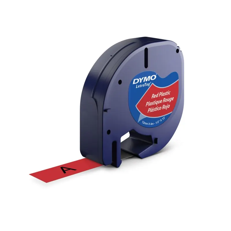 Dymo Letra Tag-Schriftband Plastik 12mm x 4m schwarz auf rot