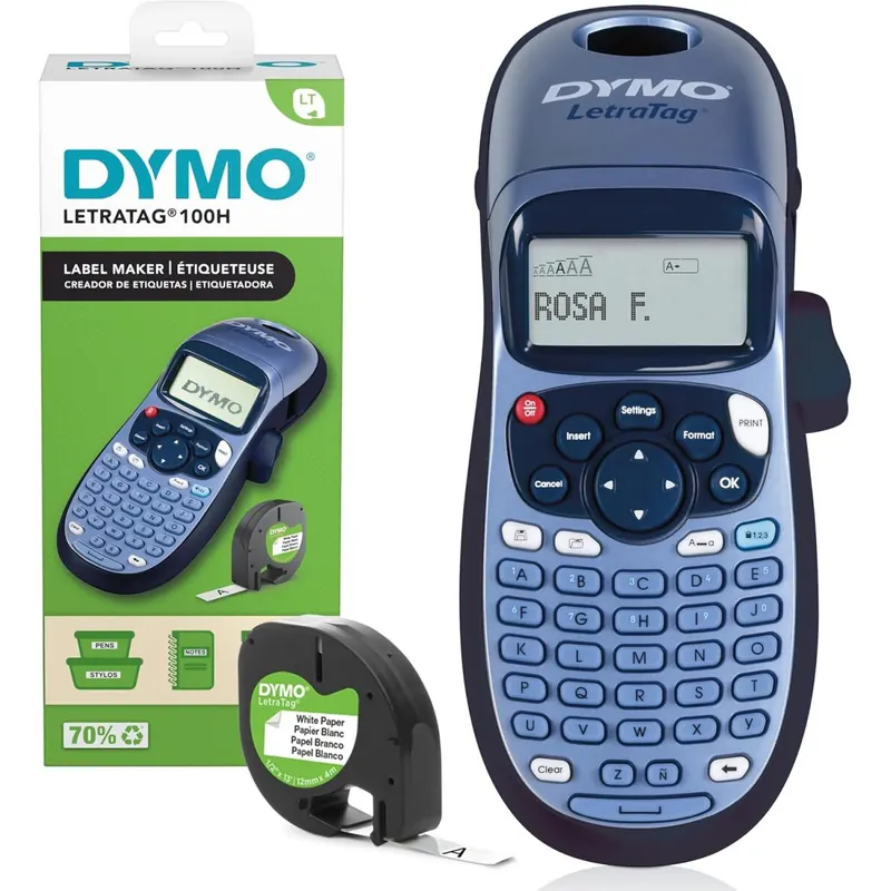 DYMO LetraTag LT-100H Beschriftungsgerät Handgerät | Tragbares Etikettiergerät mit ABC Tastatur | blau | Ideal fürs Büro oder zu Hause