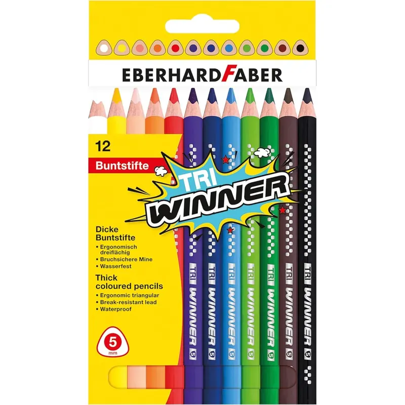 Eberhard Faber 518412 - Buntstifte Set TRI Winner, 12 bruchsichere Farbstifte, Dreikant Form