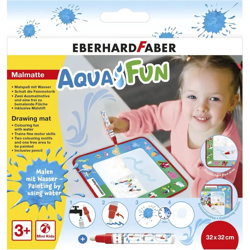 Eberhard Faber 524130 - Aqua Fun Malmatte, ca. 32 x 32 cm große Matte mit 2 Ausmalmotiven und freier Malfläche inkl. Aquamalstift