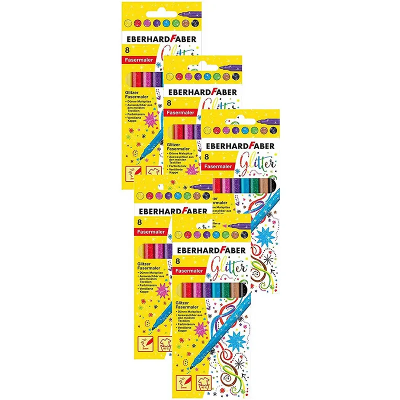 Eberhard Faber 551008 - Glitzer Fasermaler im Kartonetui (5 Packungen, Glitzer 8er Etui)