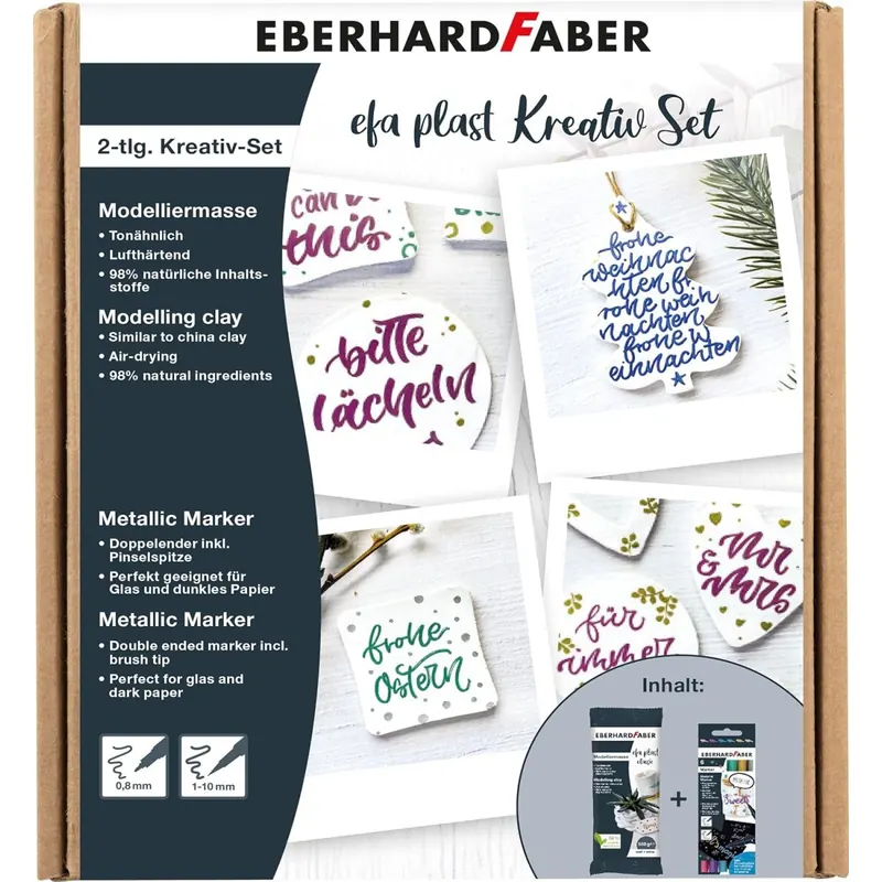 Eberhard Faber 570199 - Kreativ Set EFA Plast, 500 g Modelliermasse weiß und 6 Metallic Marker Duo