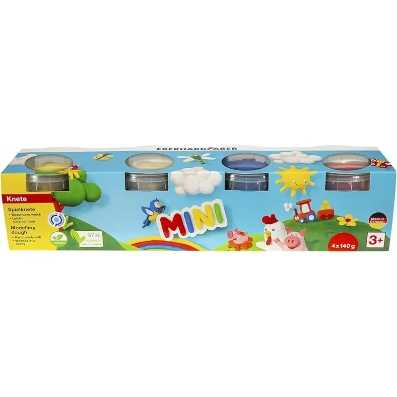 Eberhard Faber 572506 Spielknete Basic 4er Set, im wiederverschließbaren Kunststoffbecher, Farben: gelb, weiß, blau und rot, 4 x ca. 140 g lustiger Knetspaß für Kinder ab 3 Jahre