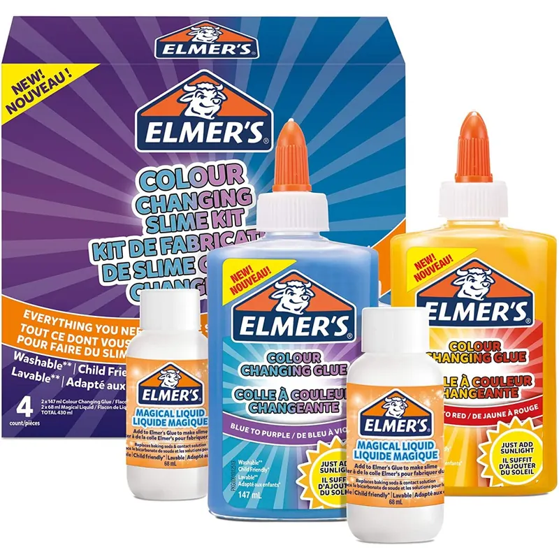 Elmer's Schleim-Set mit Farbwechselkleber, mit magischem Schleim-Aktivator, aktiviert mit UV-Licht, 4-teiliges Set