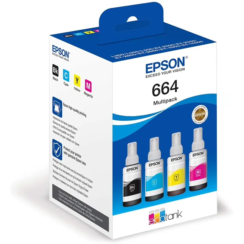 Epson C13T664640 Tinte (4) Cyan, Magenta, gelb, schwarz 280 ml 25.000 Seiten Flasche EcoTank 664