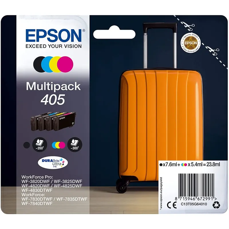 Epson Orginal 405 Tinte Koffer, WF-3820DWF WF-3825DWF WF-4820DWF WF-4825DWF WF-4830DTWF WF-7830DTWF WF-7835DTWF WF-7840DTWF, Multipack 4-farbig