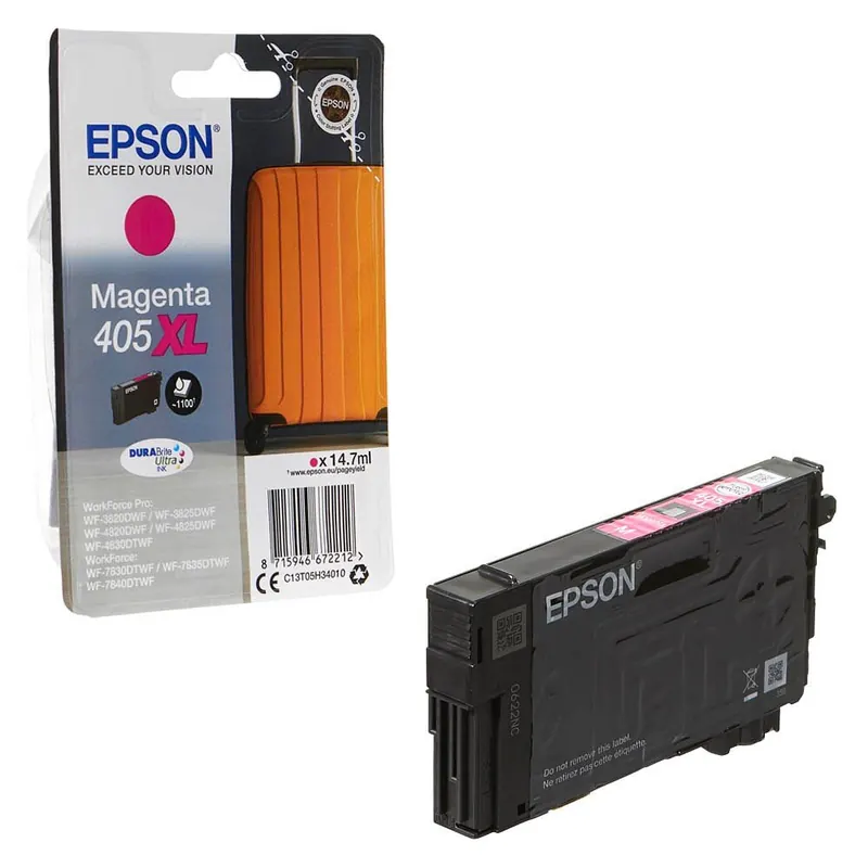Epson Orginal 405XL Tinte Koffer Singlepack Magenta XL WF-3820DWF WF-3825DWF WF-4820DWF WF-4825DWF WF-4830DTWF WF-7830DTWF WF-7835DTWF WF-7840DTWF DURABrite Ultra Ink, ReadyPrint Flex-Tintentarife