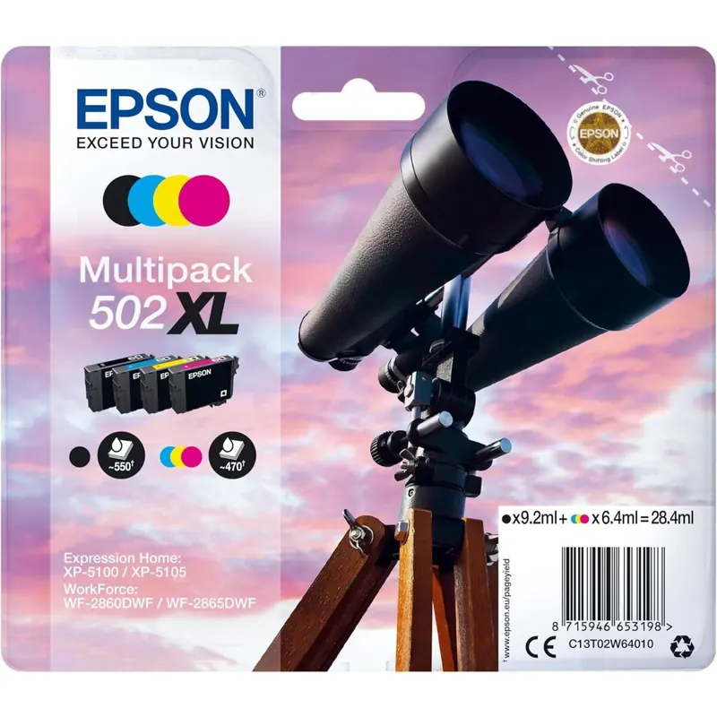 Epson Original 502XL Tinte Fernglas Multipack 4-farbig XL, XP-5100 XP-5105 XP-5150 XP-5155 WF-2860DWF WF-2865DWF WF-2880DWF WF-2885DWF