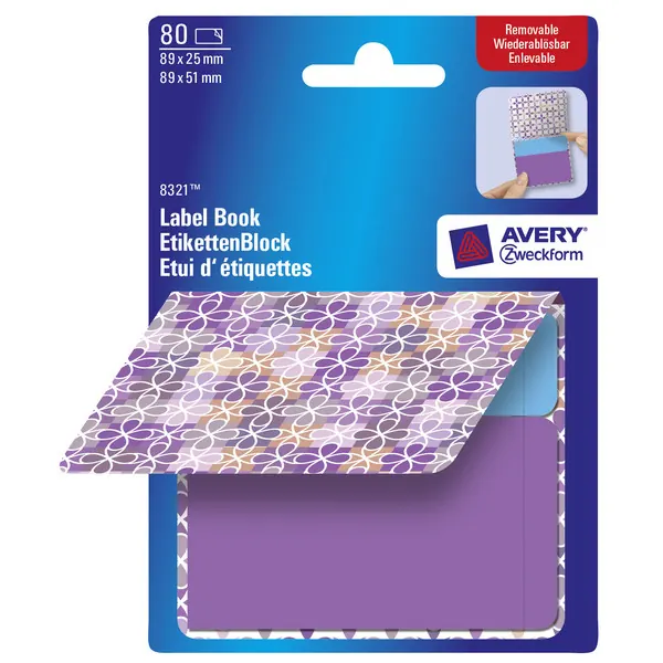 Etikettenblock Avery Zweckform 8321 - 89 x 25 mm blau/violett ablösbar für Handbeschriftung Pckg/80