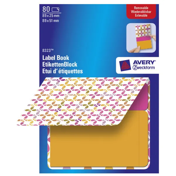 Etikettenblock Avery Zweckform 8323 - 89 x 25 mm pink/orange ablösbar für Handbeschriftung Pckg/80
