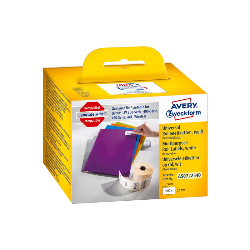 Etikettendrucker Rollenetikett Avery Zweckform AS0722540 - auf Rolle Vielzweck-Etikett 32 x 57 mm weiß ablösbar ersetzt Dymo 11354 FSC-Thermopapier für Thermodrucker Pckg/1000