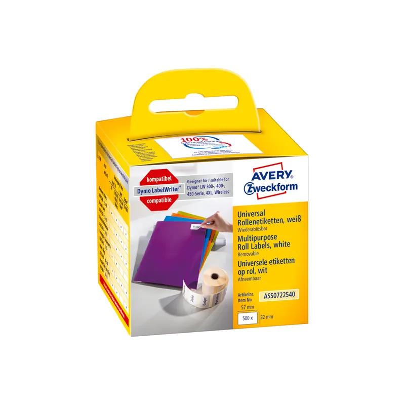 Etikettendrucker Rollenetikett Avery Zweckform ASS0722540 - auf Rolle Vielzweck-Etikett 32 x 57 mm weiß ablösbar ersetzt Dymo 11354 FSC-Thermopapier für Thermodrucker Pckg/500