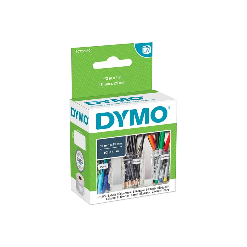 Etikettendrucker Rollenetikett Dymo 11353 - auf Rolle Vielzweck-Etikett 13 x 25 mm weiß ablösbar Thermopapier für Thermodrucker Pckg/1000