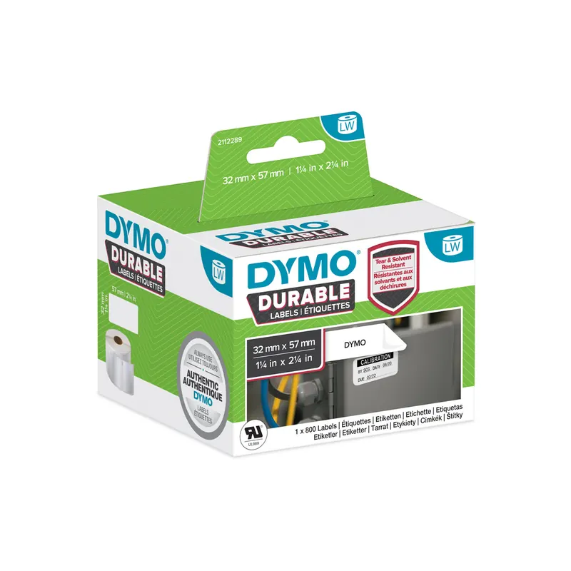 Etikettendrucker Rollenetikett Dymo 2112289 - auf Rolle Hochleistungs-Etikett 32 x 57 mm weiß permanent Polypropylen für Thermodrucker Pckg/800