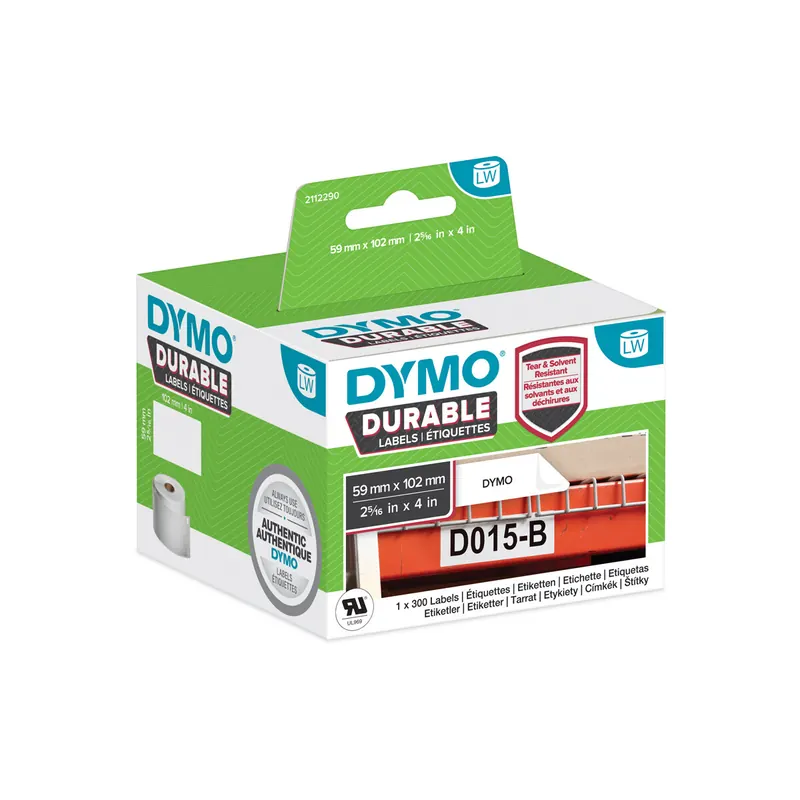 Etikettendrucker Rollenetikett Dymo 2112290 - auf Rolle Hochleistungs-Etikett 59 x 102 mm weiß permanent Polypropylen für Thermodrucker Pckg/300