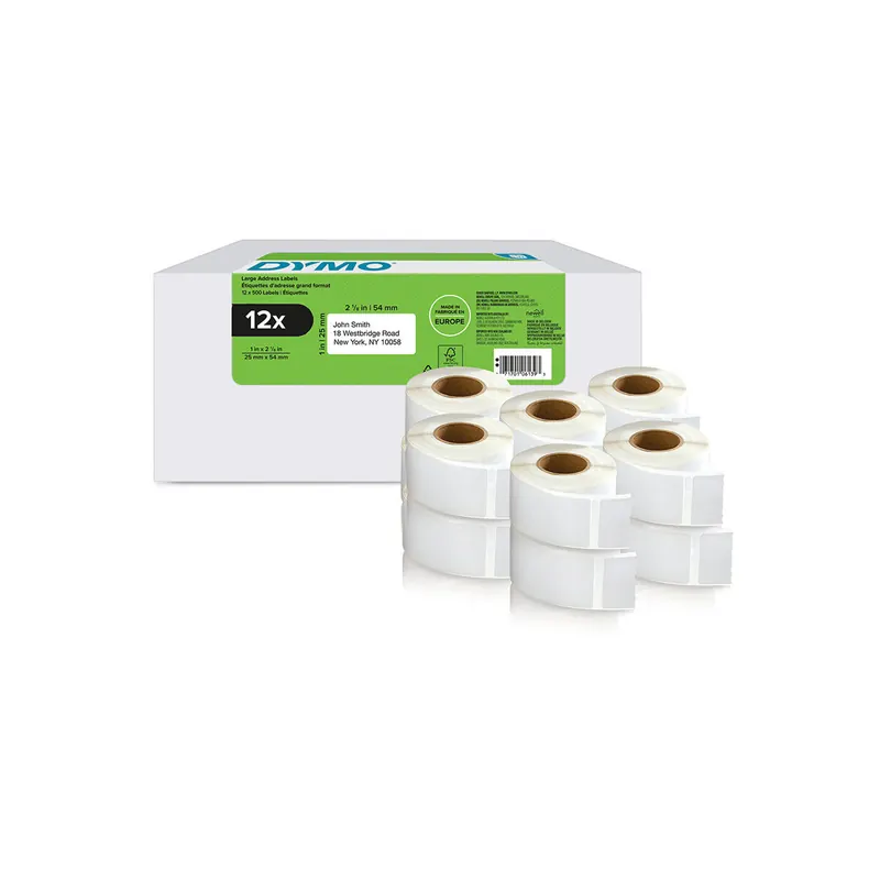 Etikettendrucker Rollenetikett Dymo 2177563 - auf Rolle Rücksende-Etikett 25 x 54 mm weiß permanent Thermopapier für Thermodrucker Karton/12x500