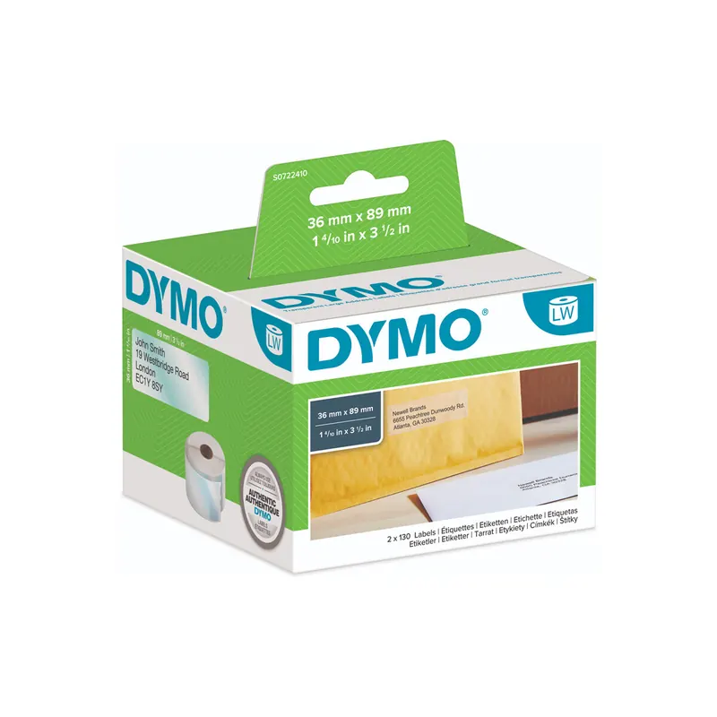 Etikettendrucker Rollenetikett Dymo 99013 - auf Rolle Adress-Etikett 36 x 89 mm transparent permanent Thermopapier für Thermodrucker Pckg/260