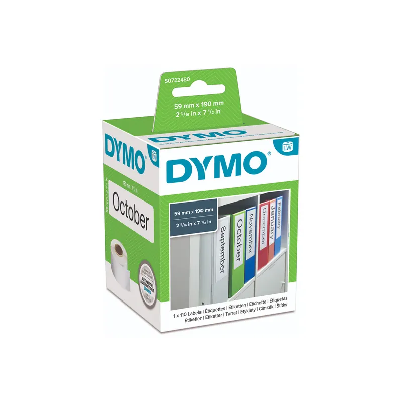 Etikettendrucker Rollenetikett Dymo 99019 - auf Rolle Ordner-Etikett 59 x 190 mm weiß permanent Thermopapier für Thermodrucker Pckg/110