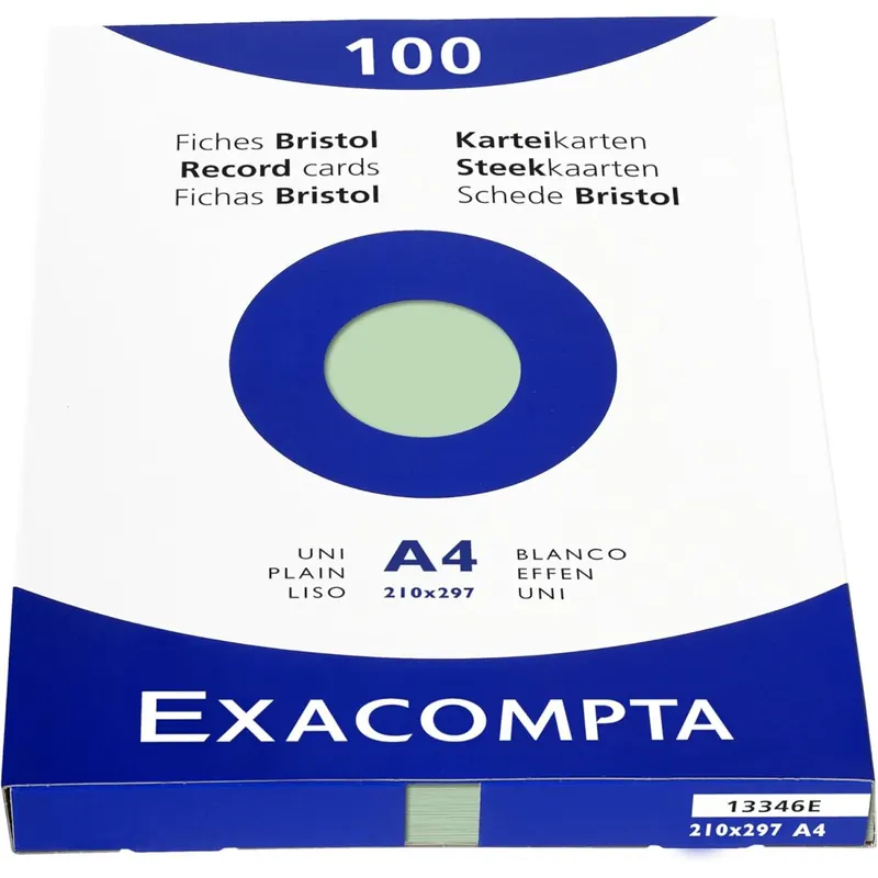 Exacompta 13346E Packung (mit 100 Karteikarten, ungelocht DIN A4, 210 x 297 mm, 205 g, blanko, ideal für die Schule) 1er Pack grün