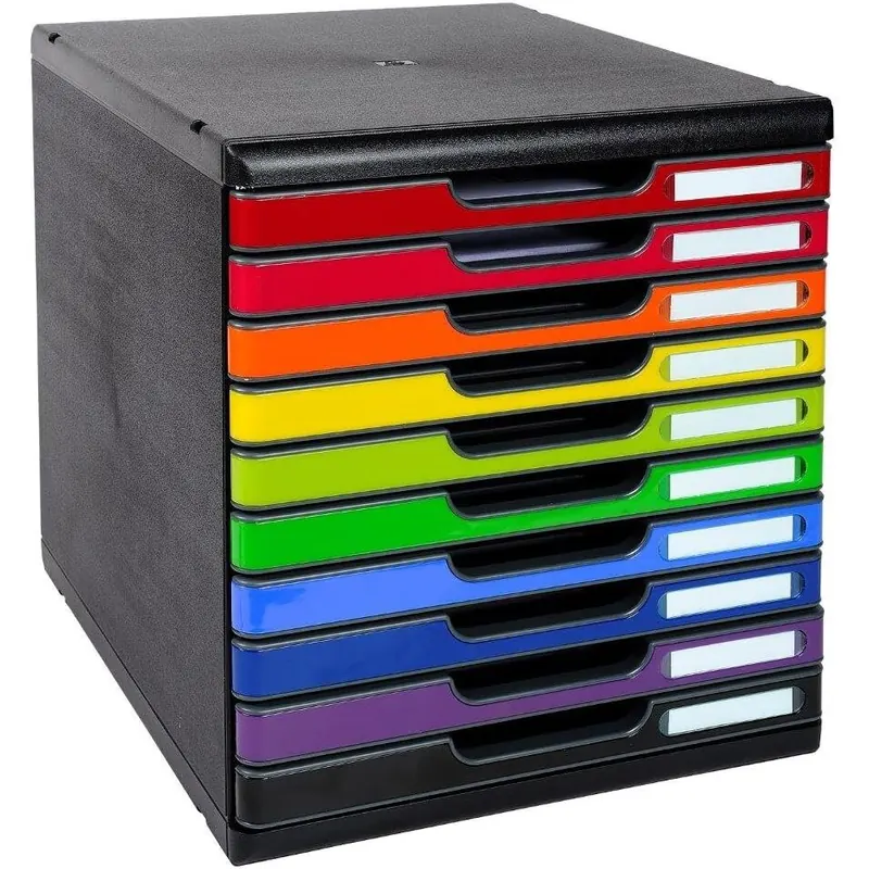 Exacompta 302798D Ablagebox Modulo (mit 10 Laden 26mm hoch, DIN A4+) 1 Stück, schwarz/harlekin glossy