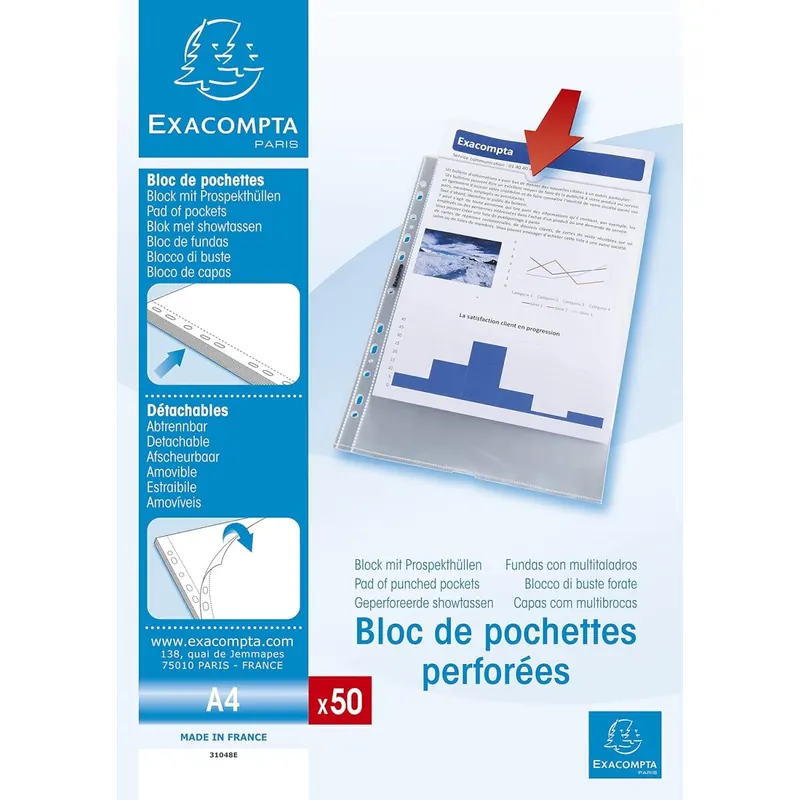Exacompta 31048E 2er Pack Kunststoff-Prospekthüllenblöcke Standard mit je 25 Hüllen für DIN A4 mit Einkerbung an der Oberseite zum einfachen Einlegen von Dokumenten glasklar
