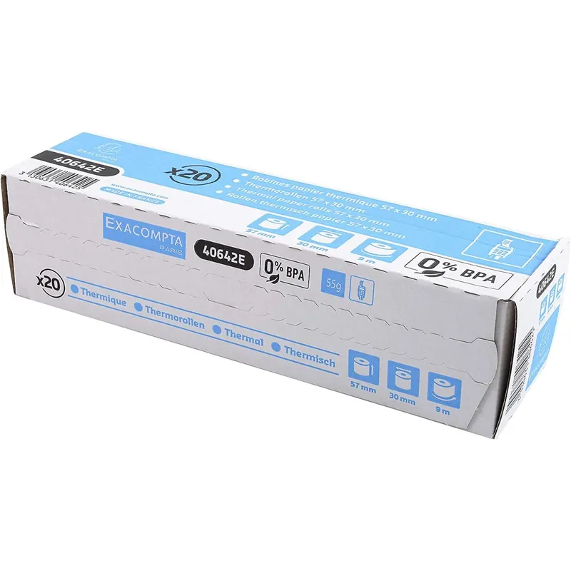 Exacompta 40642E Packung (mit 20 Kassenrollen, ideal für Kartenzahlung, 57 x 30mm, 1-lagig thermisch, 55g/qm, BPA-frei) 1er Pack (1 x 20 Stück) weiß
