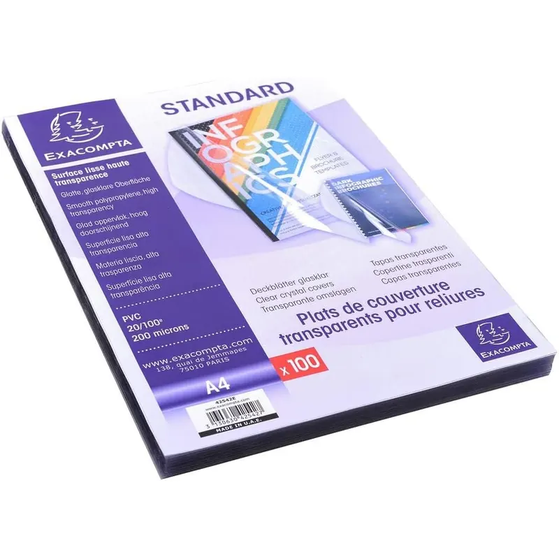Exacompta 42542E Einbanddeckel (PVC, DIN A4) 100 Stück transparent