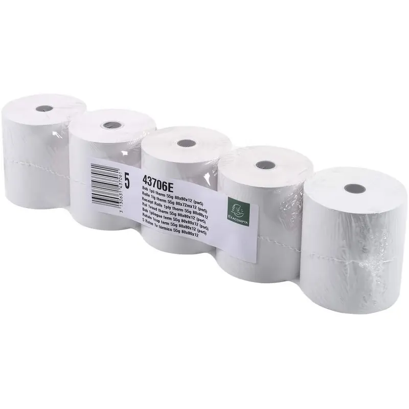 Exacompta 43706E Packung mit 5 Rollen 1-lagig thermisch (hohe Auflösung für Kassen, 55g, Breite: 80mm, Duchmesser: 80mm, Länge: 72m) 1 Pack, Weiß