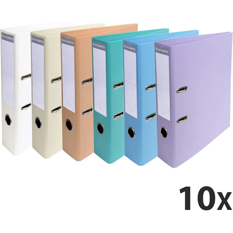Exacompta 53084E 10er Pack Premium PVC-Ordner Prem´Touch Pastell. 7 cm breit DIN A4 Ringordner Aktenordner Briefordner Büroordner Plastikordner Schlitzordner farbig sortiert