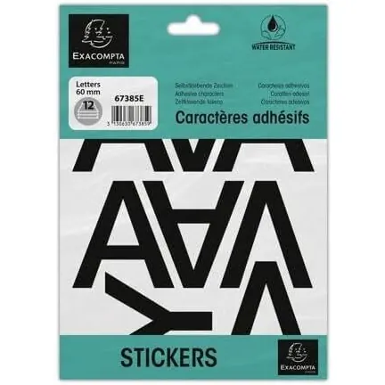 EXACOMPTA 67385E Selbstklebende Buchstaben A-Z, 60 mm, Schwarz