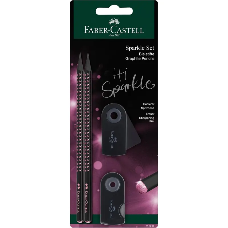 FABER-CASTELL 118296 - Schreibset Sparkle Midnight rose, mit 2 Bleistifte, 1 Radierer und 1 Spitzer