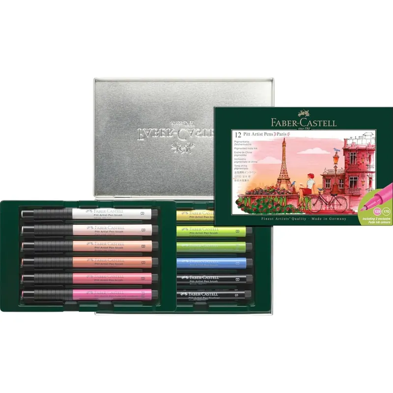 Faber-Castell 267136 - Geschenkset Paris, 12 Tuschestifte Pitt Artist Pen, Strichstärken FM, S, B