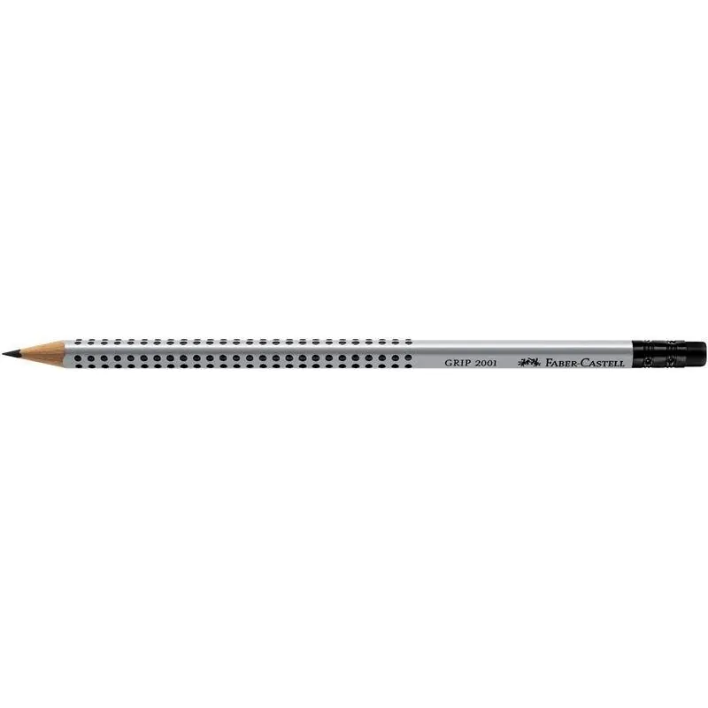 Faber-Castell Bleistift GRIP 2001 - HB, mit Radierer, silbergrau